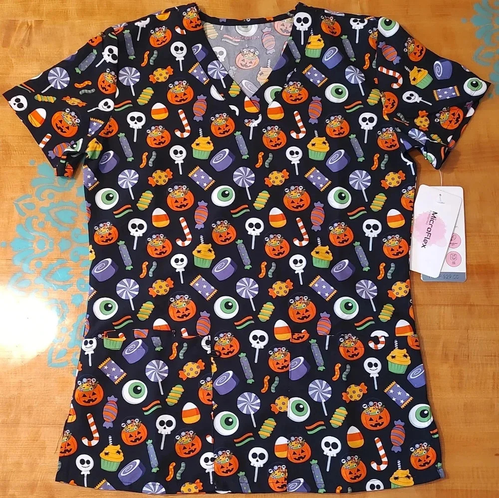 Women's Scrub Size Small Halloween Black MicroFlex by eliteMed NWT